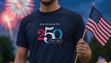 Image of a Tshirt that says "Celebrate 250"