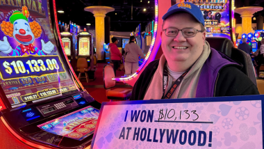 A picture of a guest who won a jackpot