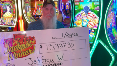 A picture of a guest who won a jackpot
