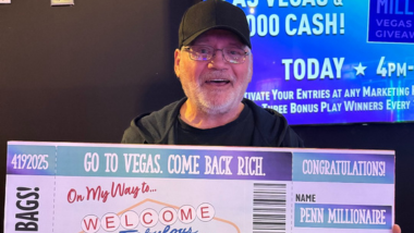 A picture of a guest who won a trip to Vegas!